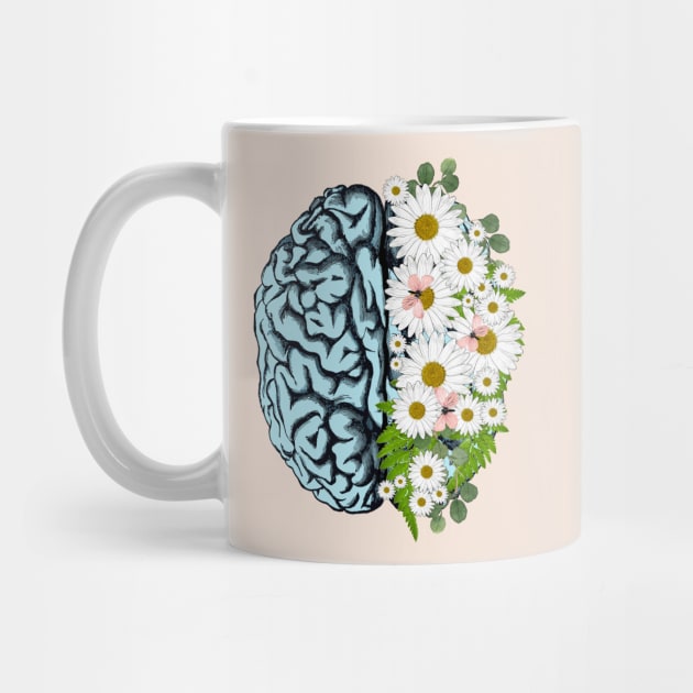 Blue Brain and daisies, Positivity, creativity, right hemisphere brain, health, Mental by Collagedream